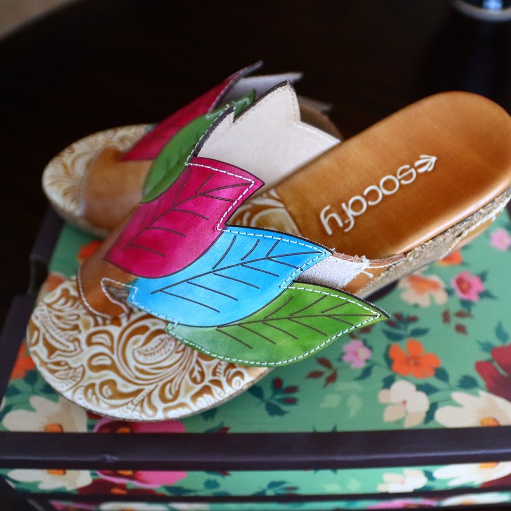 Bohemian Style SOCOFY Leather Vamp Slip on Flip Flop